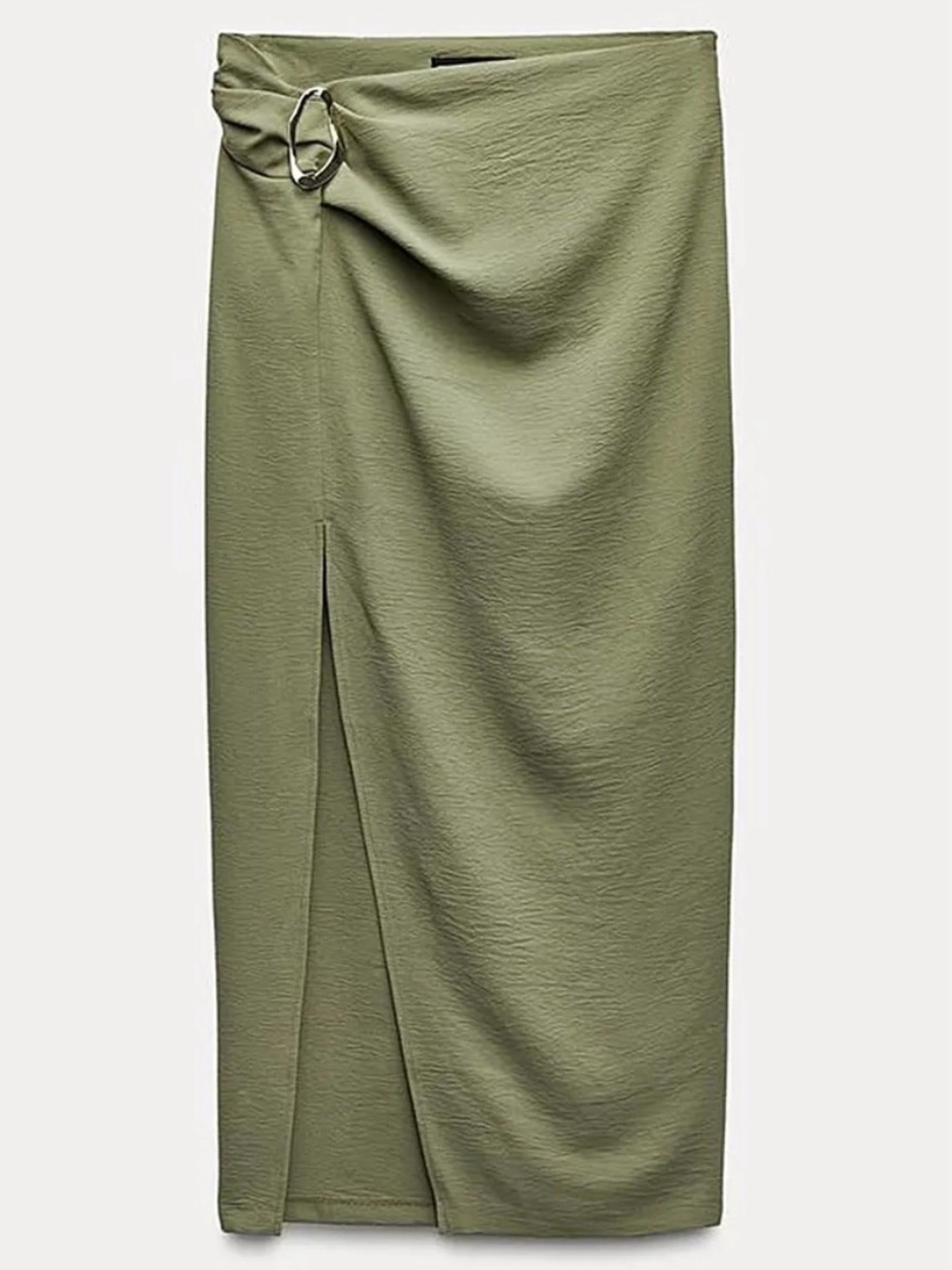 Zara Olive Green Buckled Midi Skirt